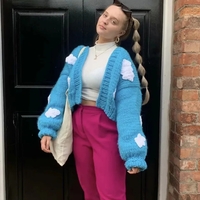 3D Blue Cloud Crochet Cardigan Sweater  - Thumbnail 4