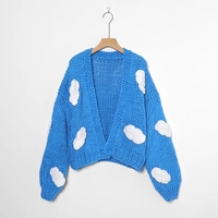 3D Blue Cloud Crochet Cardigan Sweater  - Thumbnail 6