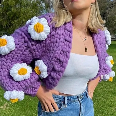 3D Flower Crochet Knit Cardigan 