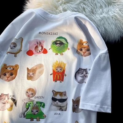 Funny Cat Meme Print Short Sleeve T-shirt 