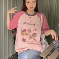 Strawberry Cake Print Short Sleeve T-shirt  - Thumbnail 4