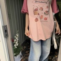 Strawberry Cake Print Short Sleeve T-shirt  - Thumbnail 9