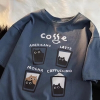 Cat Coffee Print Short Sleeve T-shirt  - Thumbnail 3