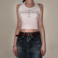 White Cross Rhinestone Halter Top  - Thumbnail 2