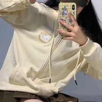 Yellow Cat Cartoon Print Zip Up Hoodie - Thumbnail 1
