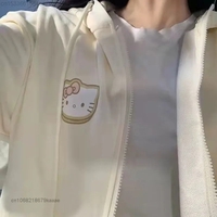 Yellow Cat Cartoon Print Zip Up Hoodie - Thumbnail 4