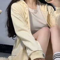 Yellow Cat Cartoon Print Zip Up Hoodie - Thumbnail 5