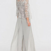 Pantsuit Mother of the Bride Dress Chiffon Lace Appliques Square Neck Floor-Length Formal Elegant Wedding Party Guest  - Thumbnail 1