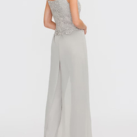 Pantsuit Mother of the Bride Dress Chiffon Lace Appliques Square Neck Floor-Length Formal Elegant Wedding Party Guest  - Thumbnail 3