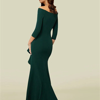 Mermaid Mother of the Bride Dress Elegant Sexy V Neck Off Shoulder Court Train Stretch Fabric 3/4 Length Sleeve with Draping - Thumbnail 4