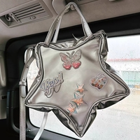 Y2K Star Laser Black Pink Silver Leather Bag Chain Shoulder Backpack - Thumbnail 8