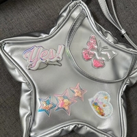 Y2K Star Laser Black Pink Silver Leather Bag Chain Shoulder Backpack - Thumbnail 9