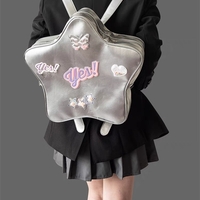 Y2K Star Laser Black Pink Silver Leather Bag Chain Shoulder Backpack - Thumbnail 4
