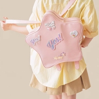 Y2K Star Laser Black Pink Silver Leather Bag Chain Shoulder Backpack - Thumbnail 3