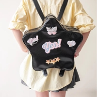 Y2K Star Laser Black Pink Silver Leather Bag Chain Shoulder Backpack - Thumbnail 5