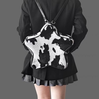 Y2k cow pattern pentagram shoulder bag backpack
