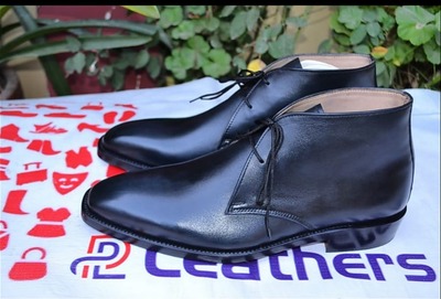 Bespoke Handmade Black Calf Leather Chukka Boot