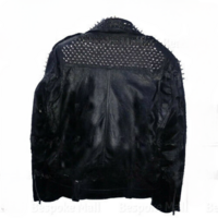 Handmade Men's Black Silver Spiked Studded Punk Motorcycle Leather Jacket - Thumbnail 1