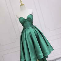 Green Satin High Low Party Dresses, Strapless Green Homecoming Dresses - Thumbnail 1