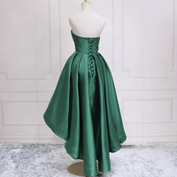 Green Satin High Low Party Dresses, Strapless Green Homecoming Dresses - Thumbnail 3