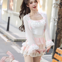 Sweetheart Princess Coquette Sweet White Pink Bow See Through Cardigan Jacket Tank Top Skirt Three Piece Set - Thumbnail 1