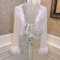 Sweetheart Princess Coquette Sweet White Pink Bow See Through Cardigan Jacket Tank Top Skirt Three Piece Set - Thumbnail 7