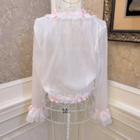 Sweetheart Princess Coquette Sweet White Pink Bow See Through Cardigan Jacket Tank Top Skirt Three Piece Set - Thumbnail 8
