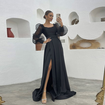 Elegant A-Line Mother Of The Bride /Groom Dresses Square Neck Long Sleeves Muslin Wedding Party Gowns Beaded Floor-Length 