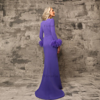 Lavender Mermaid Mother of the Bride/Groom Dresses O Neck Long Sleeves Wedding Party Gowns Feathers Buttons Floor-Lengt - Thumbnail 1