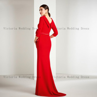 Elegant Red Mother of the Bride /Groom Dresses O Neck 3/4 Sleeves Mermaid Wedding Party Gowns Flowers Floor-Length - Thumbnail 1