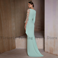 Elegant Mother of the Bride /Groom Dresses V Neck 3/4 Sleeves Mermaid Wedding Party Gowns with Applique Floor Length Front Slit - Thumbnail 1