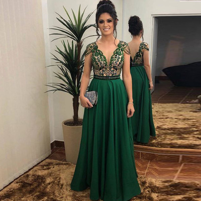 Vintage dark green mother of the bride/groom dresses v neck short sleeves wedding party gowns lace a-line floor-length