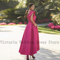 Simple One Shoulder Mother of the Bride /Groom Dresses Ruffles Hi-Lo A-Line Tea-Length Satin Wedding Party Gowns  - Thumbnail 1