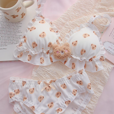 Brown Bear Milk White Panties Underwear Lingerie Set