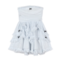 Sweet Black Bow Decorated Light Blue Mesh Party Tiered Dress - Thumbnail 9