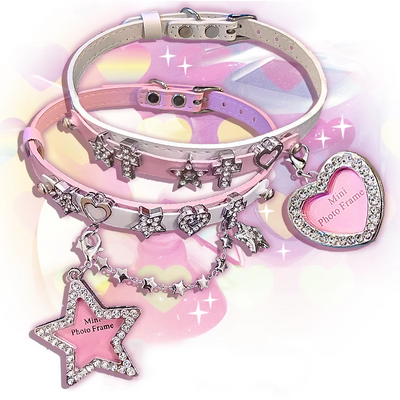 Diamond Cross Decorated Pink White Star & Heart Y2K Hot Girl Choker Necklaces