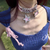 Diamond Cross Decorated Pink White Star & Heart Y2K Hot Girl Choker Necklaces - Thumbnail 1