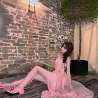 Sweet Romantic Star Ruffled Layered Long Pink Dress - Thumbnail 3