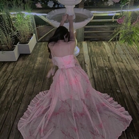 Sweet Romantic Star Ruffled Layered Long Pink Dress - Thumbnail 7