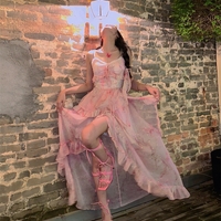 Sweet Romantic Star Ruffled Layered Long Pink Dress - Thumbnail 4