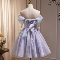 Purple Tulle Short Prom Dress, A-Line Off Shoulder Evening Party Dress - Thumbnail 3