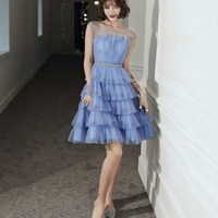 Blue Tulle Short Prom Dress, Cute Layered Blue Party Dress - Thumbnail 3