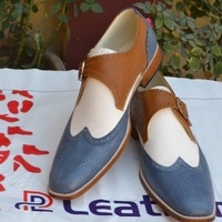 Handmade Tri-Tone Single Monk Strap Loafers Shoes - Thumbnail 3
