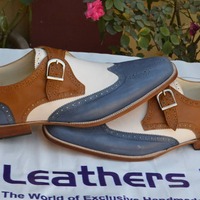 Handmade Tri-Tone Single Monk Strap Loafers Shoes - Thumbnail 4