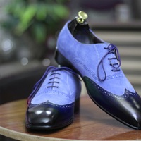 Men's Bespoke Handmade Camel and Brugundy Color Lace Up Wing Tip Style Leather Suede Classic Shoes - Thumbnail 1