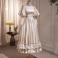 Champagne Satin Lace Long Sleeve Prom Dress - Thumbnail 2