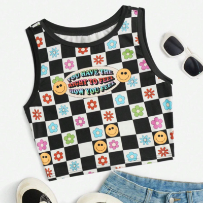 Smiley face checker tank top