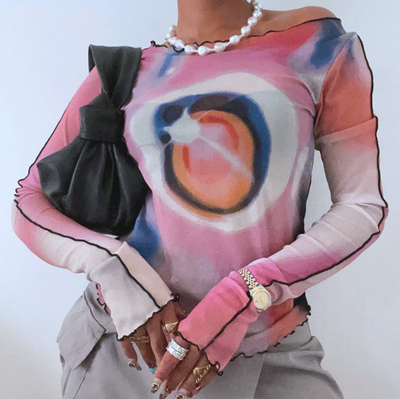Y2K ILLUSION PRINT MESH TOP