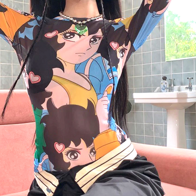 Y2k anime mesh top