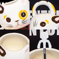 3D cat ceramic mug with spoon - Thumbnail 4